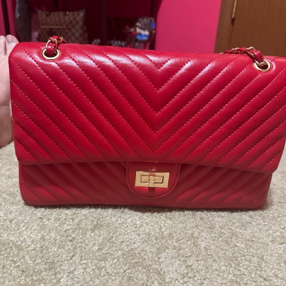 Red Quilted Shoulder Bag